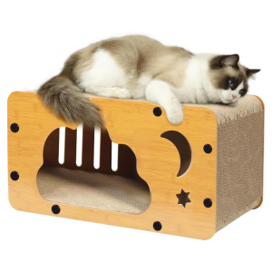 Cardboard Cat Scratcher House – Durable, Easy-to-Assemble Indoor Cat House for Resting, Playing, and Hiding (21.7 x 11.8 x 11.8 Inches)