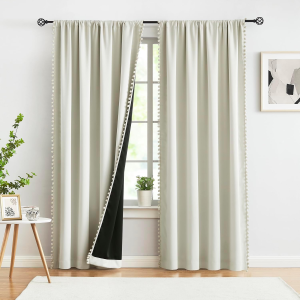 Beige Pom Pom Curtain Panels for Windows