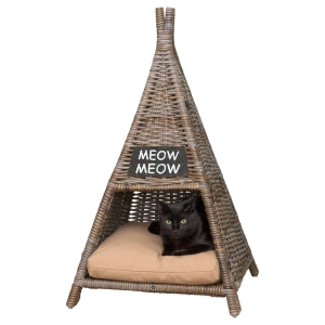 Coastal Handwoven Rattan Cat Bed – Kubu Gray with Machine-Washable Cushion
