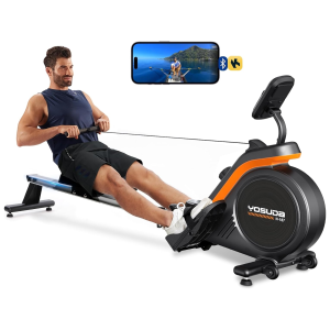 Foldable Rower with Bluetooth, App Support, Tablet Holder, and Comfortable Seat Cushion