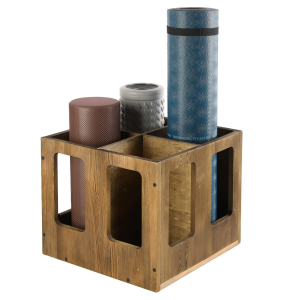 4-Slot Vintage Brown Wood Foam Roller Storage Organizer