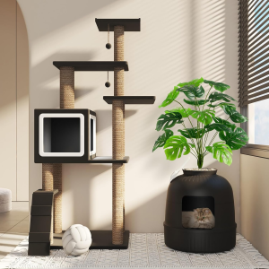 Hidden Cat Litter Box with Faux Plant