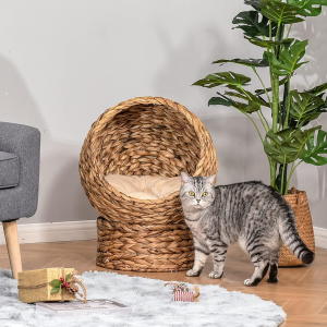 Handwoven Elevated Cat Bed with Soft Cushion